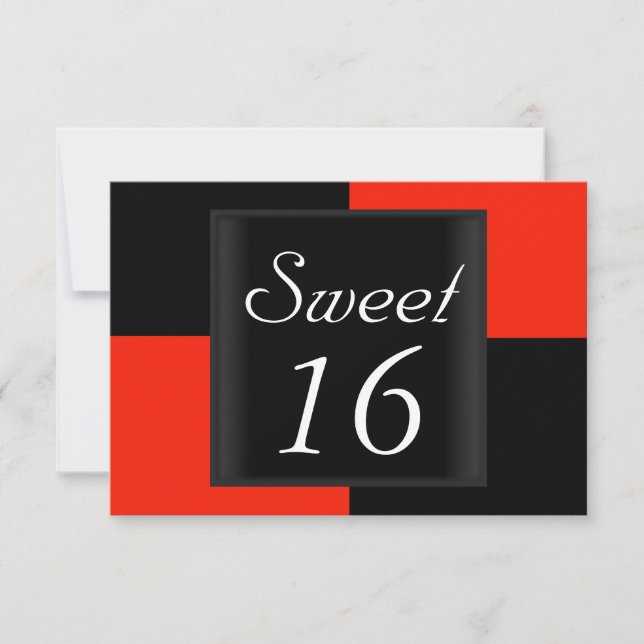 Sweet 16 Invitation Noir Rouge (Devant)