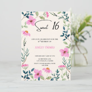 Sweet 16 Invitation rose fleurie