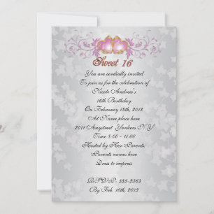 Sweet 16 Invitation Satin-look aux coeurs roses