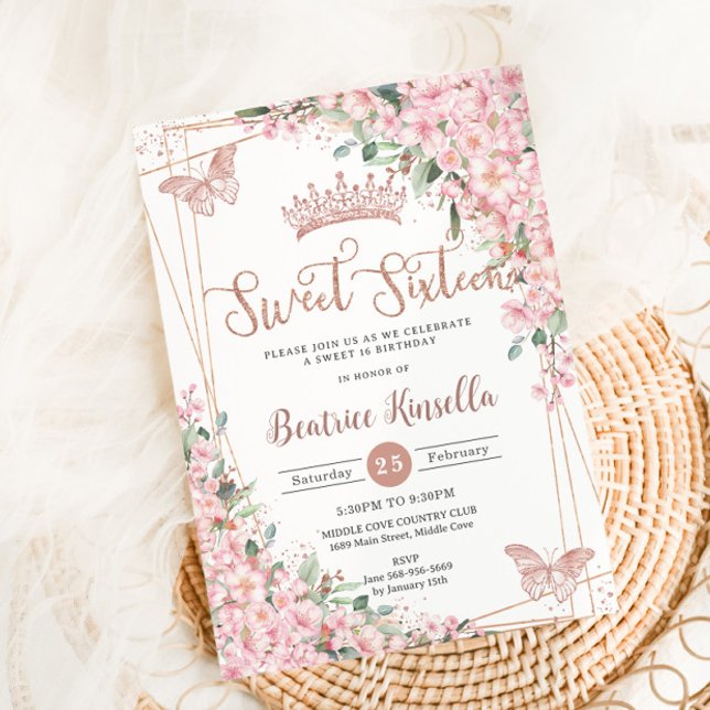 Sweet 16 Kirschblüten Rose Goldbarren Einladung (Von Creator hochgeladen)