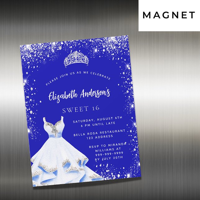 Sweet 16 königsblau silberne Kleid tiara Luxus Magneteinladung (Von Creator hochgeladen)