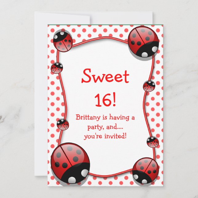 Sweet 16 Ladybug Anniversaire Invitation (Devant)