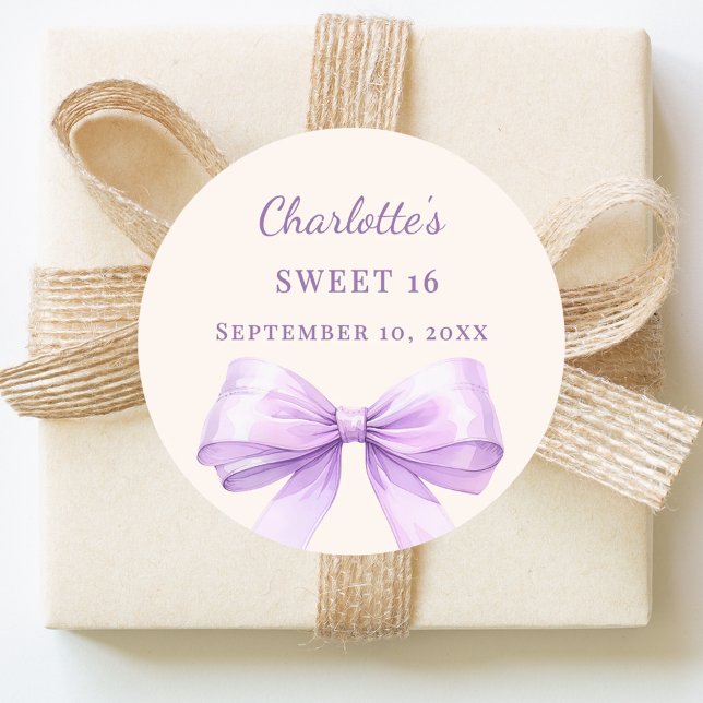Sweet 16 lavender bow ivory runder aufkleber (Von Creator hochgeladen)
