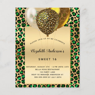 Sweet 16 leopard green gold - Haushaltseinladung Flyer