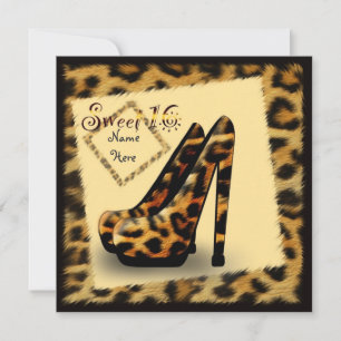 'Sweet 16' Leoparden Pelzdruckschuhe, gerahmt einl Einladung