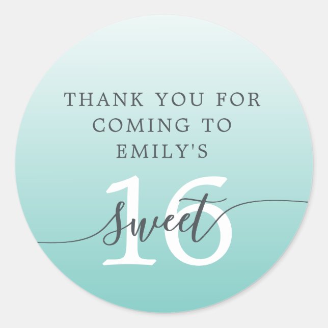 Sweet 16 Light Aquamarin Ombre Vielen Dank Individ Runder Aufkleber (Vorderseite)