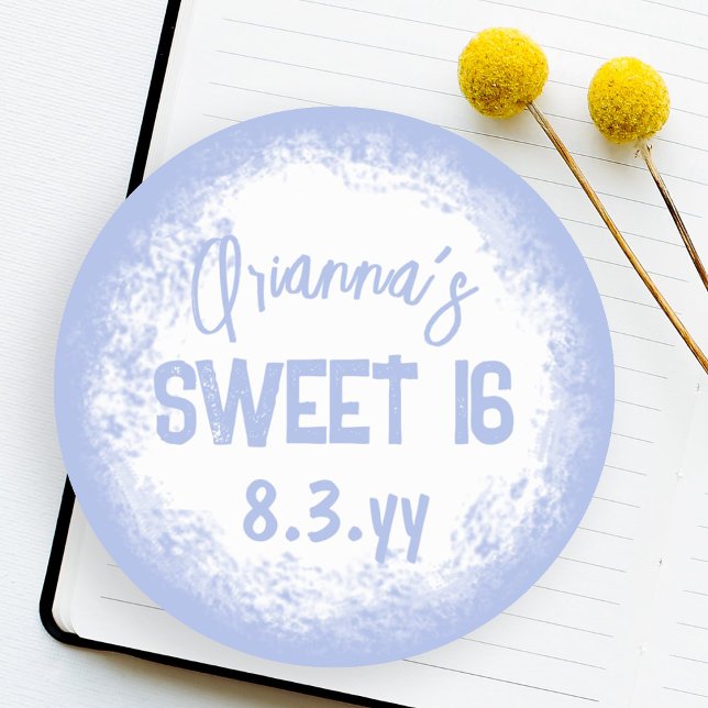 Sweet 16 Light Blue personized Sticker Siegel Labe (Light blue, white sweet 16 party favor stickers, sweet sixteen round sticker labels envelope seals)