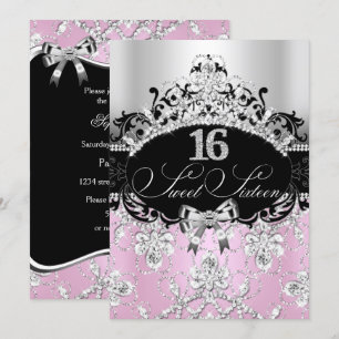 Sweet 16 Light Pink Sparkle Tiara Birthday Einladu Einladung
