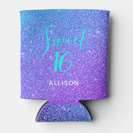 Sweet 16 Lila Aquamariner Glitzer Gastgeschenk Dosenkühler
