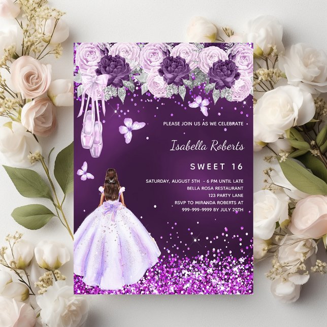 Sweet 16 lila Ballerina-Kleiderflorale Einladung Flyer (Von Creator hochgeladen)