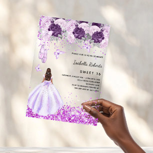 Sweet 16 lila Ballerina-Kleidung Blumen klar Acryleinladungen