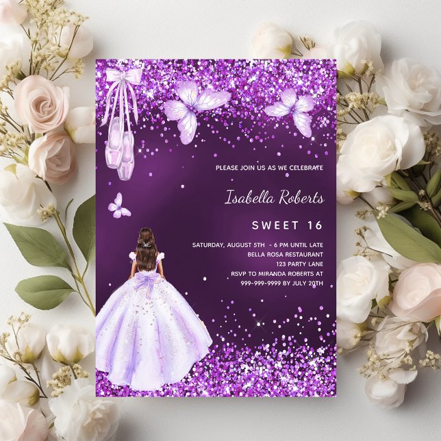 Sweet 16 lila Ballerina Kleidung Schmetterlinge Einladung (Von Creator hochgeladen)
