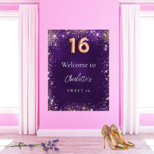 Sweet 16 lila Glitzer Glitzern willkommen Poster
