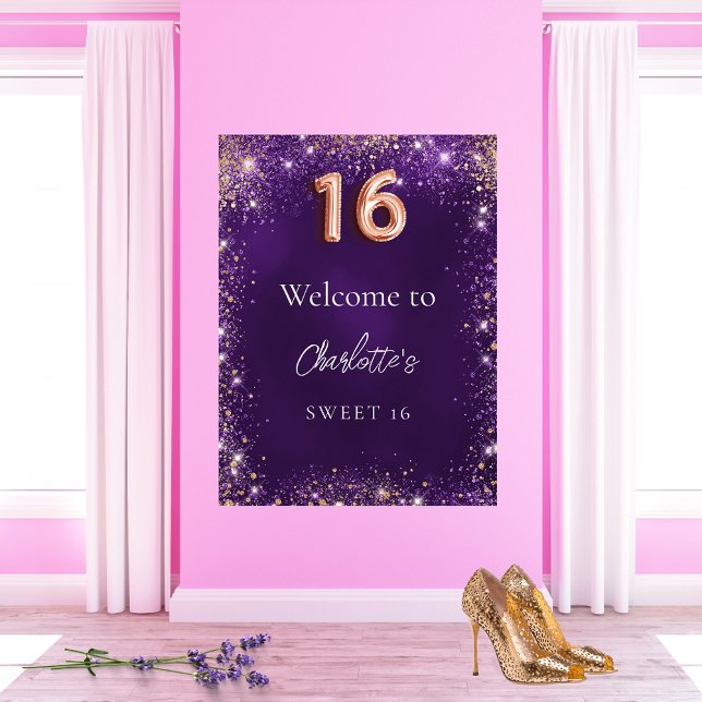 Sweet 16 lila Glitzer Glitzern willkommen Poster (Von Creator hochgeladen)