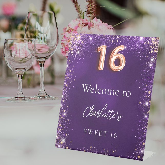 Sweet 16 lila Glitzer Glitzern willkommen Sockelschild (Von Creator hochgeladen)