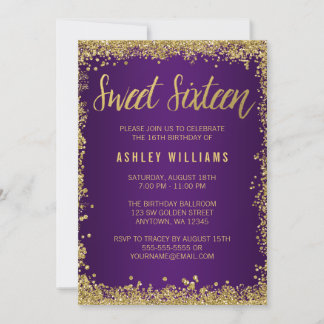 Sweet 16 Lila Gold Glitzer Geburtstag Einladung