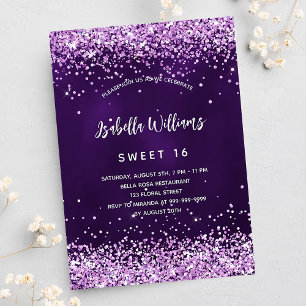 Sweet 16 lila rosa Glitzer glamourös Einladungspostkarte
