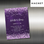 Sweet 16 lila rosa Glitzer luxuriös Magneteinladung<br><div class="desc">Eine moderne,  stilvolle und glamouröse magnetische Einladung für eine süße 16.,  16. Geburtstagsparty. Ein lila Hintergrund mit rosa Imitaten Glitzer,  Konfetti. Die lila Farbe ist ungleichmäßig. Der Name ist mit einem modernen handgeschriebenen Stilskript geschrieben. Personalisieren Sie Ihre Party-Daten und fügen Sie sie hinzu.</div>