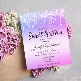 Sweet 16 lila rosa Tropfen Glitzer Einladung