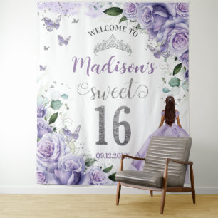 Sweet 16 Lila Rose BlumenPrinzessin Willkommen Wandteppich