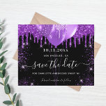 Sweet 16 lila schwarze Haushaltsmittel Save the Da Flyer<br><div class="desc">Bitte beachten Sie, dass dies Save the Date auf Flyer Papier und sehr dünn ist. Umschläge sind nicht enthalten. Für eine dickere Save the Date Karte (das gleiche Design) besuchen Sie bitte unseren Shop. Eine Freundin und trendig Save the Date für eine Sweet 16, 16. Geburtstagsfeier. Schwarzer Hintergrund mit lila...</div>