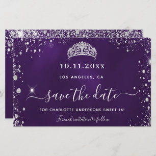 Sweet 16 lila silber Glitzer rett Date Card