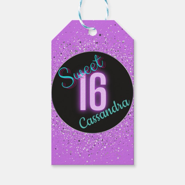 Sweet 16 Lila Silberbrillanz Personalisiert Geschenkanhänger (Vorderseite)