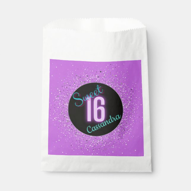 Sweet 16 Lila Silberbrillanz Personalisiert Geschenktütchen (Vorderseite)