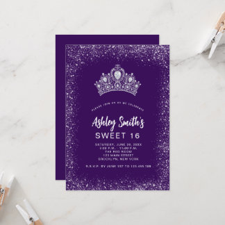 Sweet 16 Lila Silver Glitzer Diamond Tiara Einladung