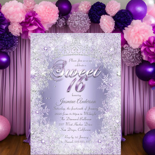 Sweet 16 Lila Silver Winter Wonderland Tiara Einladung