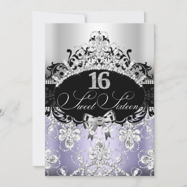 Sweet 16 Lila Sparkle Tiara Birthday Einladung (Vorderseite)