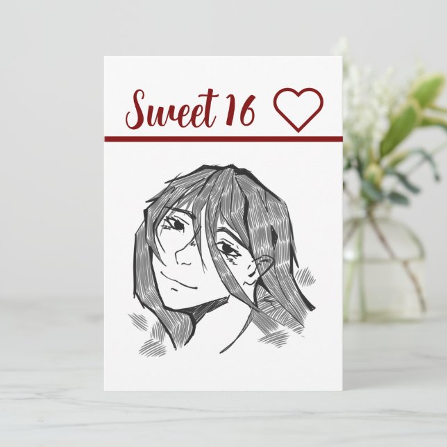 Sweet 16 lineart einladung (Stehend Vorderseite)