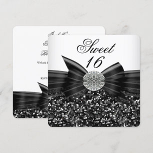 Sweet 16 Luxury Glitzer Bow Silver Schwarz-weiß Einladung