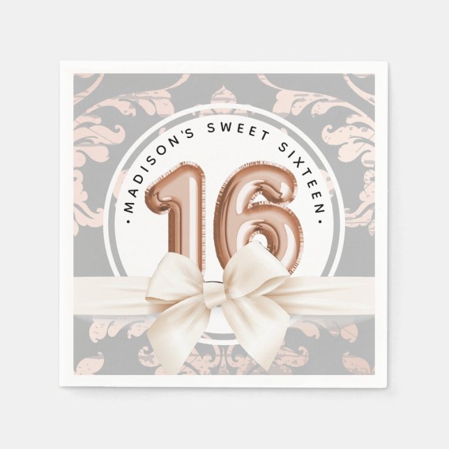 Sweet 16 Luxury Rose Gold Löwen Damaskus Serviette (Vorderseite)