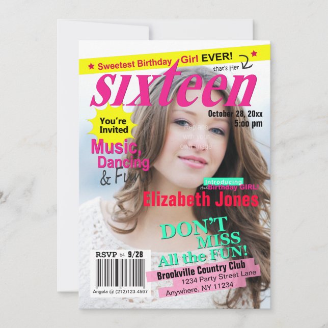 Sweet 16 Magazine Cover Geburtstag Einladung (Vorderseite)