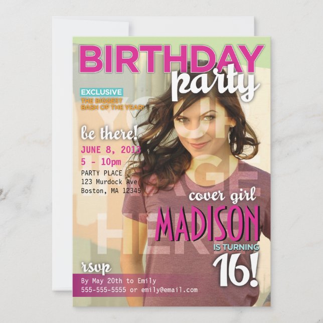 Sweet 16 Magazine Cover Geburtstag Einladung (Vorderseite)