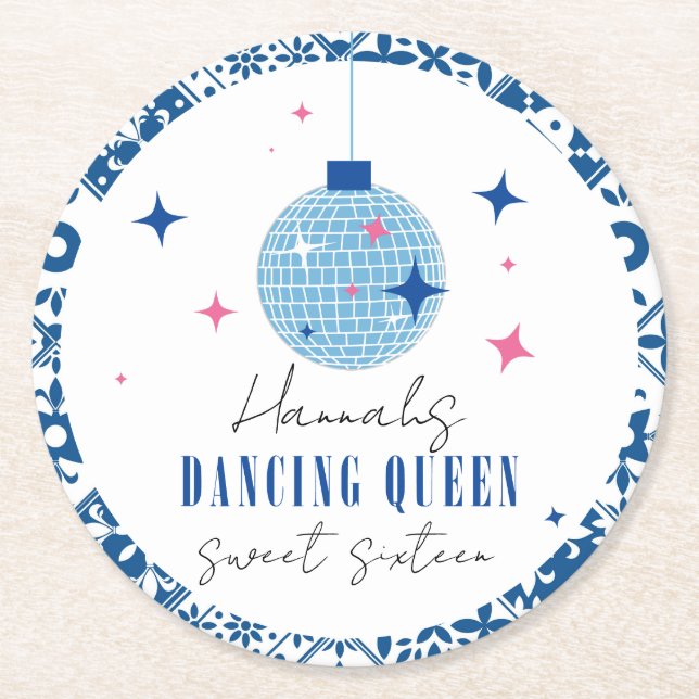 Sweet 16 mamma mia Dancing Queen greek disco Runder Pappuntersetzer (Vorderseite)