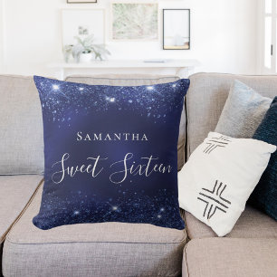 Sweet 16 Marineblau Glitzer Staubname Kissen