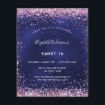 Sweet 16 Marineblau Rosa Glitzer Einladung Flyer<br><div class="desc">Bitte beachten Sie, dass diese Einladung auf Flyer Papier und sehr dünn ist. Umschläge sind nicht enthalten. Für dickere Einladungen (gleiche Gestaltung) besuchen Sie bitte unseren Shop. Eine moderne, stilvolle und glamouröse Einladung zu einer Sweet 16. Geburtstagsfeier. Marineblau, mit rosa Imitaten verziert, Staub aus Glitzer. Die blaue Farbe ist ungleichmäßig....</div>