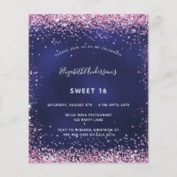Sweet 16 Marineblau Rosa Glitzer Einladung