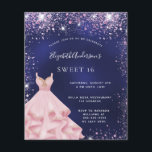 Sweet 16 marineblau rosa Kleid Einladung<br><div class="desc">Eine trendige und glamouröse Einladung für eine Sweet 16,  16. Geburtstagsfeier. Marineblau mit rosa Imitaten Glitzer Staub und Kleid. Die blaue Farbe ist ungleichmäßig. Der Name ist mit einem modernen handgeschriebenen Stilskript geschrieben. Personalisieren Sie Ihre Party-Daten und fügen Sie sie hinzu.</div>