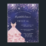 Sweet 16 marineblau rosa Kleid Einladung<br><div class="desc">Eine trendige und glamouröse Einladung für eine Sweet 16,  16. Geburtstagsfeier. Marineblau mit rosa Imitaten Glitzer Staub und Kleid. Die blaue Farbe ist ungleichmäßig. Der Name ist mit einem modernen handgeschriebenen Stilskript geschrieben. Personalisieren Sie Ihre Party-Daten und fügen Sie sie hinzu.</div>