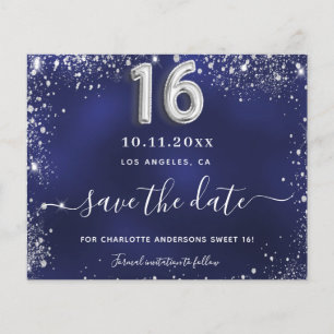 Sweet 16 Marineblau silber Glitzer rett Datum Budg Flyer