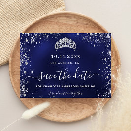 Sweet 16 marineblau silberner Glitzer tiara Save The Date