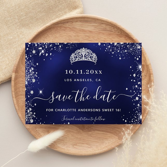 Sweet 16 marineblau silberner Glitzer tiara Save The Date (Von Creator hochgeladen)