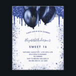 Sweet 16 Marineblau-Weiß-Haushaltseinladung Flyer<br><div class="desc">Bitte beachten Sie, dass diese Einladung auf Flyer Papier und sehr dünn ist. Umschläge sind nicht enthalten. Für dickere Einladungen (gleiche Gestaltung) besuchen Sie bitte unseren Shop. Eine mädchenhafte Geburtstagsfeier. vorne: Ein weißer Hintergrund. Dekoriert mit marineblauen Imitaten Glitzer Tropfen, Farbe tropfende Aussehen und Ballons. Personalisieren und fügen Sie einen Namen...</div>