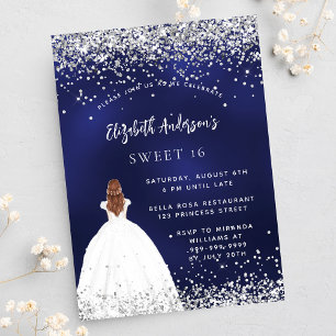 Sweet 16 Marineblau, weißes Glitzer Einladungspostkarte