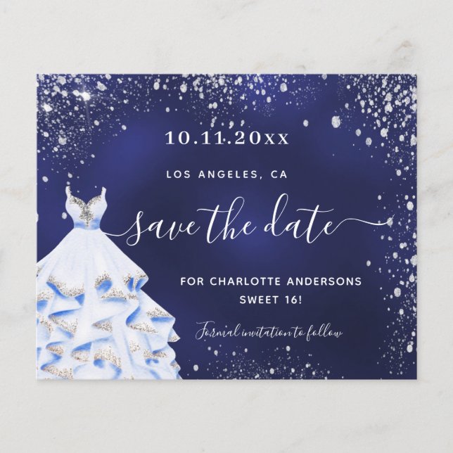 Sweet 16 marineblaue Kleidung Save the Date Flyer (Vorne)
