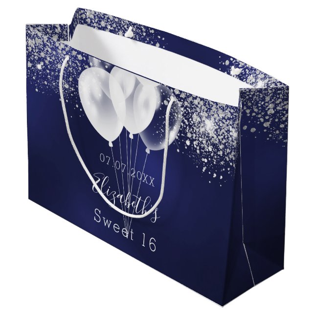 Sweet 16 Marinebrüllons mit weißem Glitzer Große Geschenktüte (Rückseite Schrägansicht)