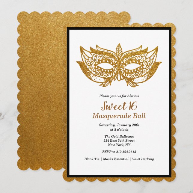 Sweet 16 Masquerade Ball Invitation (Devant / Derrière)